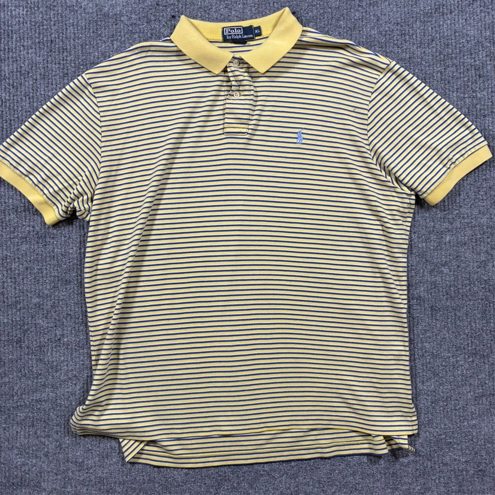 Vintage Polo Ralph Lauren Shirt Mens XL Yellow Blue Striped Pony Cotton‎ Polo
